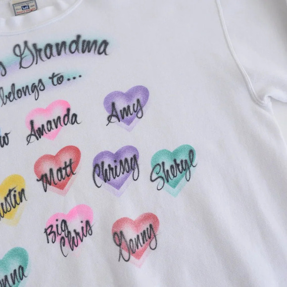 Vintage Lee Heavyweight White Grandma Colourful Hearts Crewneck Sweater M - Picture 10 of 12